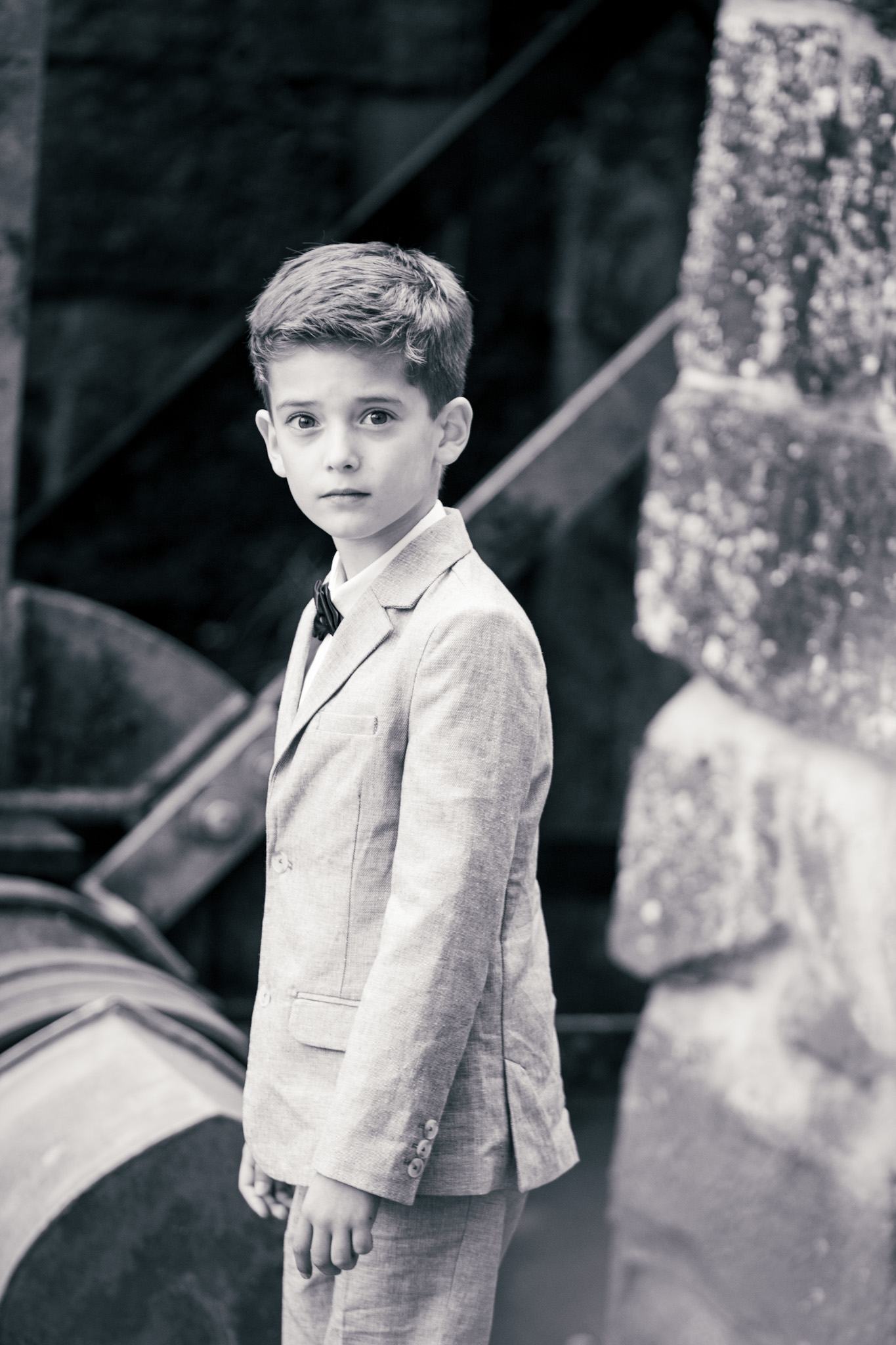 Communie foto jongen, watermolen, zwart wit, Schepdaal