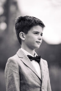 Communie foto jongen, zwart wit