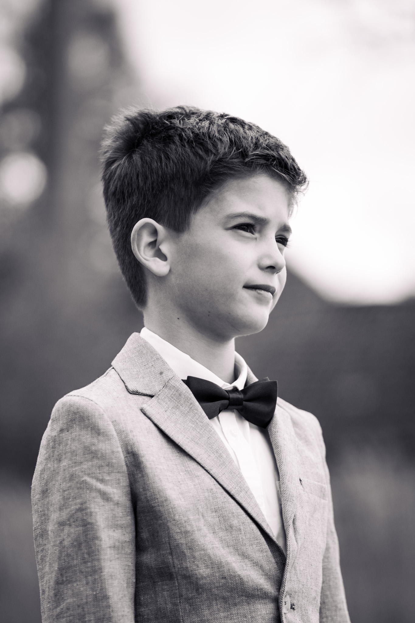 Communie foto jongen, zwart wit